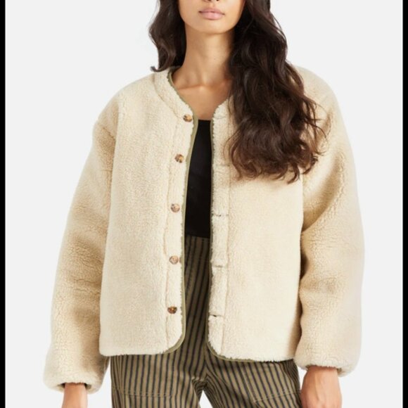 Brixton Jackets & Blazers - Brixton Sherpa Reversible‎ Insulated Jacket Cream Olive M Cozy Gorpcore Neutral